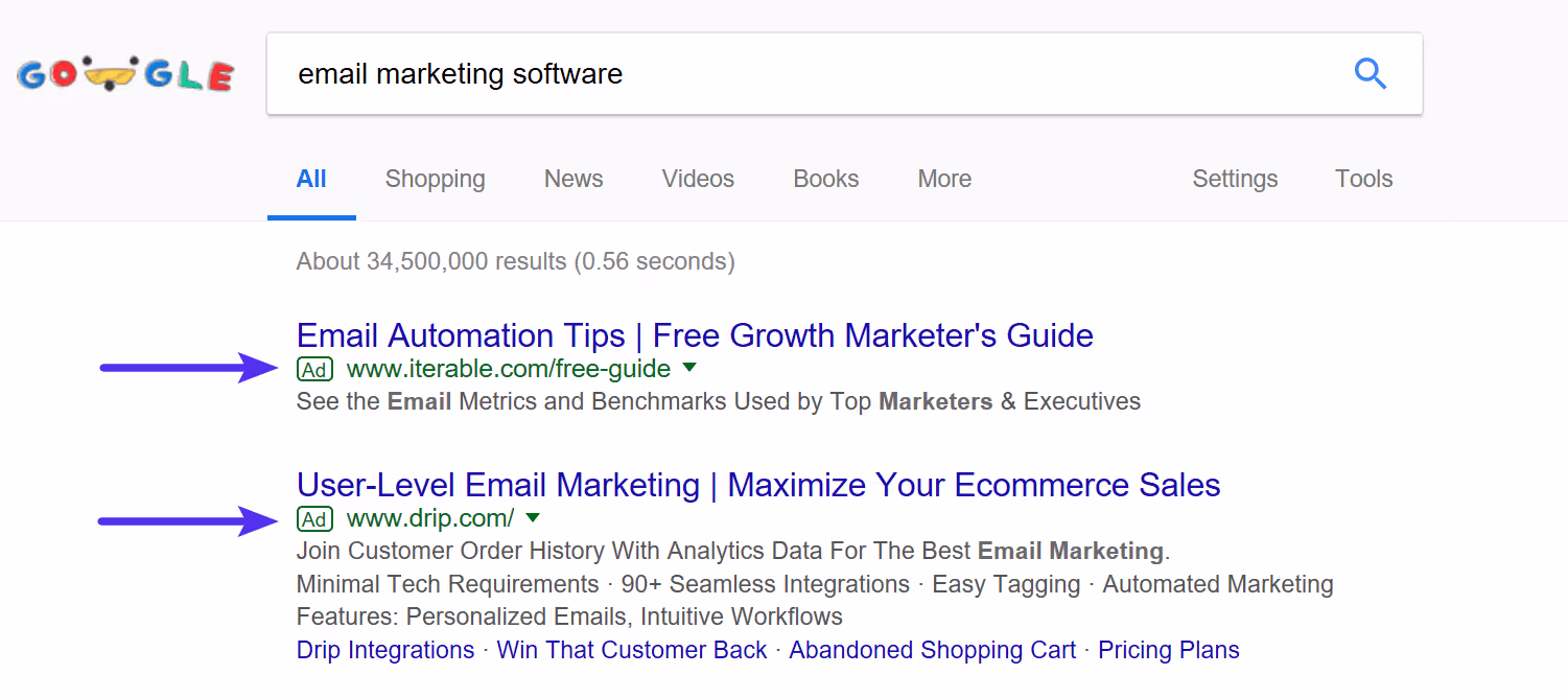 Google ad copy examples.