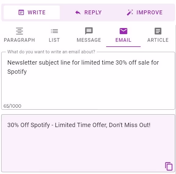 How to create a subject line using ParagraphAI